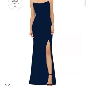 AQUA strapless velvet burgundy gown